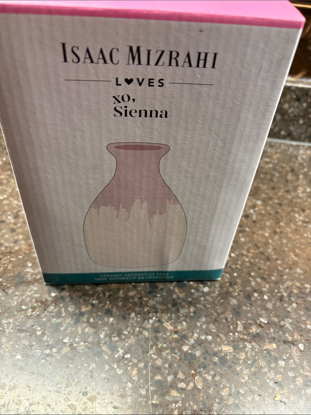 Isaac Mizrahi Pink and Cream Ceramic Decorative Vase